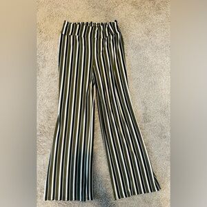 Express Black White and Olive High Waisted Striped Flare Pants